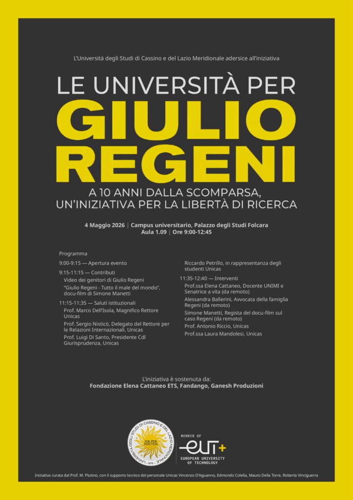 Giulio Regeni, la locandina dell'evento Unicas