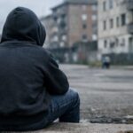 Povertà educativa: un ragazzo di spalle da solo in un piazzale
